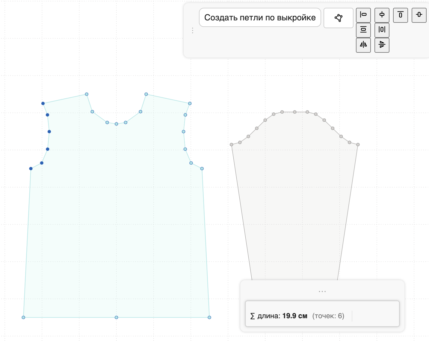 Панель действий при выделении точек
